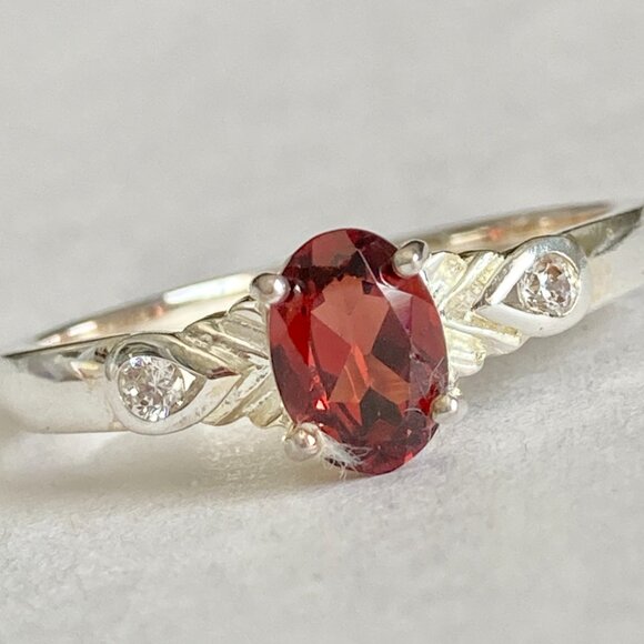Vintage Silver Red Garnet Stone Solitaire Cocktail Ring 6 8 9 Plated Victorian - Picture 6 of 12